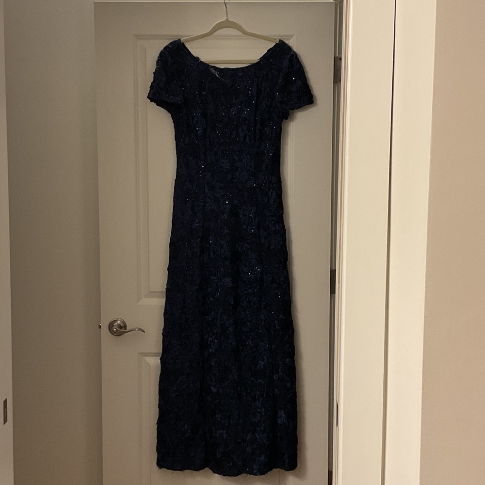 Alex Evenings Navy Short Sleeve Sequin Maxi Dress